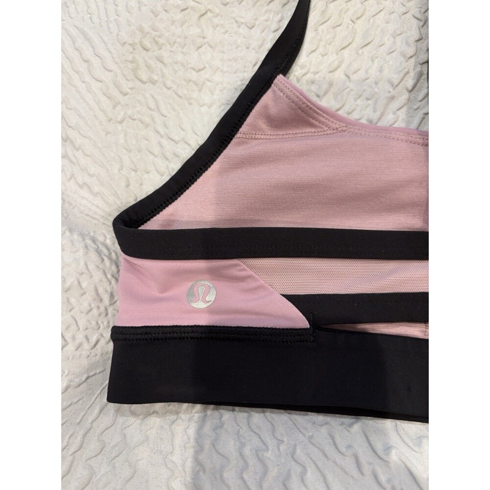 Lululemon Sports Bra Pink Black Mesh Strappy Back Workout Yoga Fits Like A small